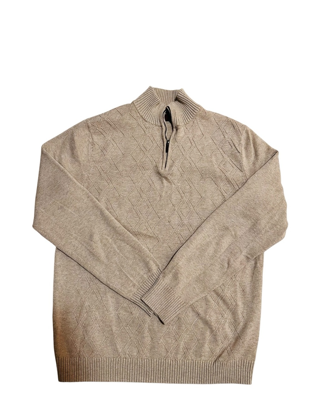 Perry Ellis Men's Zip-Neck Diamond Knit Sweater - Beige Small